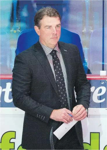  ?? GERRY KAHRMANN/PNG ?? Jamie Heward, above, was a natural hire after the Giants named Michael Dyck as head coach. The two played defence together for the Regina Pats in the ’80s. Two hours after accepting the top job, Dyck asked Heward to be associate coach.