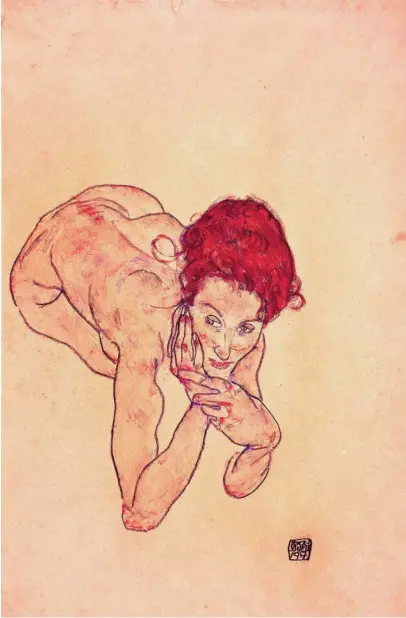  ??  ?? Egon Schiele pintó «Desnudo femenino en cuclillas» en 1917, un año antes de morir por la gripe española