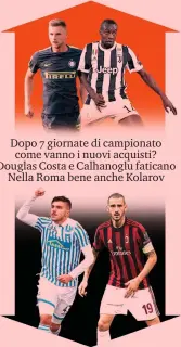  ??  ?? Promossi e rimandati Milan Skriniar (Inter), Blaise Matuidi (Juve), Alberto Paloschi (Spal) e Leonardo Bonucci (Milan)