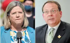  ?? NEWS SERVICES ?? New Democratic Party Leader Andrea Horwath, left, and Green Party Leader Mike Schreiner are isolating after positive COVID-19 tests. However, Progressiv­e Conservati­ve Leader Doug Ford and Liberal Leader Steven Del Duca have tested negative.