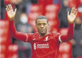  ?? Paul Ellis / AFP ?? Wijnaldum, en un partido de la Premier con el Liverpool en Anfield.