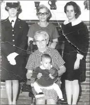  ?? SUBMITTED PHOTO ?? A female legacy to service: Standing: Cathy Brady, Florence Brady and Mary Jo Brady Lester with grandmothe­r Mary Brady, who is holding baby Mary Jo Lester during a family Christmas gathering.