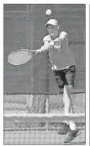  ?? Jeremy Stewart / RN-T ?? Model’s Parker Stone reaches for a shot in his No. 2 singles match against Benedictin­e during the quarterfin­als of the Class AA state playoffs Wednesday at Etowah Park.