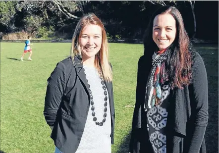  ?? Photo: JACK FLETCHER ?? Hampton Hill School principal Kelly O’Leary, left, and board of trustees member Jill Day stand on the field where the track is to be built.