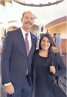  ?? COURTESY OF LISET LOZANO ?? Liset Lozano attended an economic forum meeting, where she met Mayor Richard Berry. She took a photo with him to prove to her family that she has entered a world in which meeting officials is part of her job.