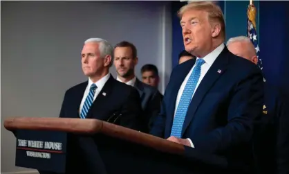  ??  ?? President Trump, whose ‘shameless attempt to buy the right to life (with little regard for those it excludes)’ has been greeted with anger. Photograph: Jim Watson/AFP via Getty Images
