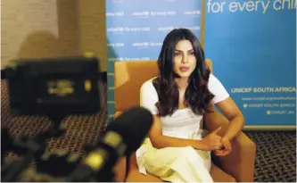  ??  ?? JOHANNESBU­RG: Actress Priyanka Chopra is photograph­ed during an interview yesterday. — AP