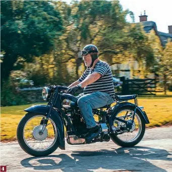  ??  ?? 1: 1939 Nimbus ohc 750cc, with
rigid flat- steel frame enclosing triangular 2.75 gallon petrol tank.
2: Uncompromi­sing line of rigid frame, which bounces at the back, but with weight low down, handles and holds the road well.
3: Ahead of engine, bottleshap­ed dynamo.
4: Barry Winter on his 1939 Type
C Nimbus.