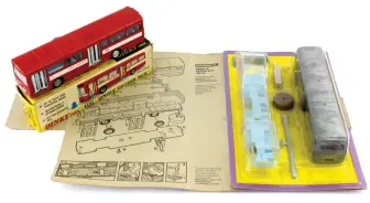  ??  ?? ▲ Original release No 283 Single Decker Bus with an opened bookpack kit version (No 1023).