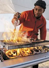  ??  ?? (Left) Frazier literally fires up breakfast on the Snow Peak Grill. (Right) Meals were not missed on this excursion, especially when they look this
good.
The happiness a good meal provides
is hard to hide.