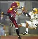  ?? CALIFORNIA­N FILE ?? Tulare Union’s Barry Wilson breaks up a pass intended for West’s A.J. Jefferson during the second quarter of the Central Section Division II Championsh­ip game in Tulare in 2005.