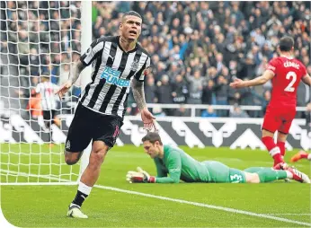  ??  ?? Kenedy is all smiles after scoring his second goal of the game for Newcastle