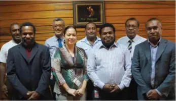  ??  ?? Airline executives … (front row, from left) Luke Ambu, Ritchilyn Barrios, Kilembe Neimani, Francis Danny; (back row, from left) Raymond John, Simon Foo, Ray Baloiloi and Rei Logona.