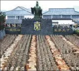  ?? PROVIDED TO CHINA DAILY ?? Hundreds of full-scale replicas of Terracotta Army soldiers are displayed at the Cultural Expo Park in Taihu county, Anhui province.