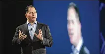  ?? JOHN LOCHER / ASSOCIATED PRESS ?? Michael Dell, chairman and CEO of Dell Technologi­es, speaks during the Dell EMC World conference in Las Vegas on Monday. He touted his company’s research spending.