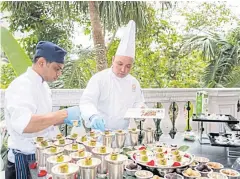  ??  ?? Chefs at the Portofino restaurant at the Venetian Macao hotel prepare food made with Omnipork, a vegan pork substitute aimed at the Asian market.