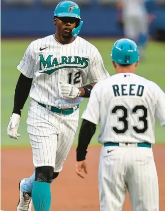  ?? MICHAEL LAUGHLIN/AP ?? Jorge Soler rounds third base after hitting a home run during the second inning against the New York Mets on Friday in Miami.