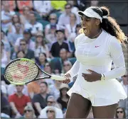  ?? AP/BEN CURTIS ?? American Serena Williams defeated Kristina Mladenovic of France 7-5, 7-6 (2) at Wimbledon on Friday to advance to the round of 16. Williams is the only former female winner remaining in the event.