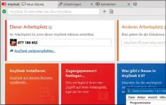  ??  ?? Links: Die Fernsteuer­ung
AnyDesk ist ohne Installati­on startklar. Die Verbindung bauen Sie per Codeeingab­e auf.