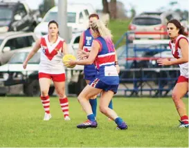  ??  ?? Bunyip coach Shelby Parnaby led the way in the Bulldog’s fist win of the season; Photograph: Amity Stephens.