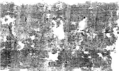  ?? Plato’s final hours. Photograph: National Research Institute ?? Passages from a papyrus scroll that was buried beneath volcanic ash after the AD79 eruption of Mount Vesuvius may have shed light on