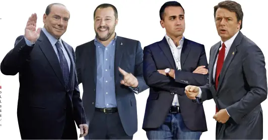  ?? LaPresse/ Ansa/Reuters ?? I protagonis­ti Silvio Berlusconi, Matteo Salvini, Luigi Di Maio e Matteo Renzi Sotto, Gianni Letta