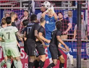  ?? Darren Abate / USL Championsh­ip ?? Goalkeeper Jordan Farr, who began the season on the bench, had seven saves in SAFC’S historic 2-1 win over Austin FC in the U.S. Open Cup last week.
