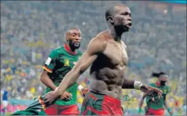  ?? AFP ?? Cameroon’s Vincent Aboubakar (R) celebrates after scoring against Brazil in Lusail on Friday.