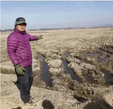  ?? —AP ?? SEOSAN: Chung Young-chul shows his rice field during an interview in Seosan, South Korea.