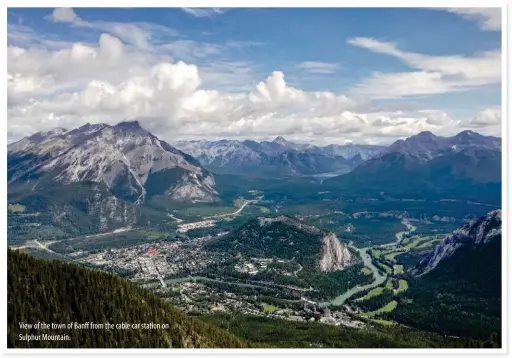  ??  ?? View of the town of Banff from the cable car station on Sulphur Mountain.