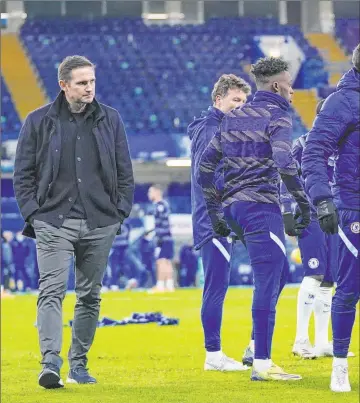  ?? John Walton The Associated Press ?? Chelsea manager Frank Lampard, left, says the pandemic has created a difficult situation for many who follow his sport: “They’re tough times for everybody. We enjoy watching our football, but safety and health have to come first.”