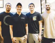  ??  ?? (From left) Meralco Bolts’ Chris Newsome, Raf Sobrepeña, San Miguel Beermen’s Chris Lutz and Ateneo Blue Eagle’s Von Pessumal.