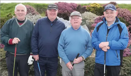  ??  ?? Frank Bradley, Paddy Cannon, Tony Martin and PJ Geraghty supporting the St. Mary’s church roof repair Golf Classic.