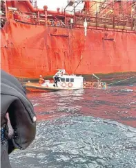  ??  ?? INVESTIGAT­ION: The Dutch-owned N-Sea vessel takes on water at a BP-operated field located west of Shetland