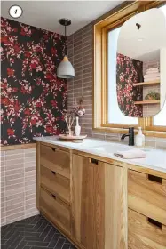  ?? ?? 4 SMALL ’N’ MIGHTY
Make best use of the available space in a compact bathroom with a custom vanity. For ease of navigation, opt for invisible or cut-out pulls that avoid protruding handles. Shelves over a toilet will also give extra storage.