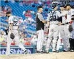  ?? PATRICK SEMANSKY/AP ?? Marlins starting pitcher Sandy Alcantara (22) walks off the field after being relieved in the sixth inning in a 3-1 loss against the Nationals on Wednesday in Washington.