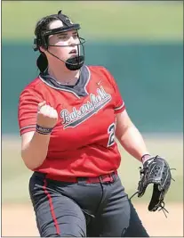  ?? ROD THORNBURG / FOR THE CALIFORNIA­N ?? Bakersfiel­d College’s Kady Smith clenches her fist after a good play against El Camino on Saturday at BC in the opening round of the CCCAA SoCal Regional softball playoffs. The Renegades will travel to Mt. SAC for the second round starting today.