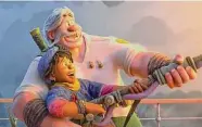  ?? Walt Disney Animation/ ?? “Strange World’s” grizzled, adventurou­s he-man Jaeger (voice of Dennis Quaid) and his grandson Ethan (Jaboukie Young-White).