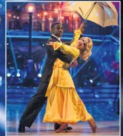  ??  ?? Ore’s singing in the rain Ore Oduba and Joanne Clifton Singin’ in the Rain, 2016 After scoring 35 with the routine in week 3, this was a dance the judges wanted to see Ore do again and he did not disappoint in the final. Len Goodman told Ore: “It was Gene Kelly. It was fabulous.” The dance scored 39, the highest score of the opening round of the final, and helped propel Ore to victory.