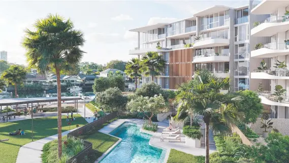  ?? ?? An artist’s impression of the Harbour Shores developmen­t planned by Lewis Land Group for land next to Harbour Town shopping centre on the Gold Coast.