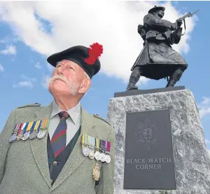  ?? Picture: Perthshire Picture Agency. ?? Joe Hubble at the unveiling of a statue at Black Watch Corner at Nonne Bosche in Belgium.