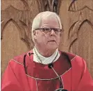  ?? GRANT LAFLECHE THE ST. CATHARINES STANDARD ?? St. Catharines Catholic Bishop Gerard Bergie talks about sexual abuse allegation­s against the Catholic Church.