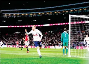  ?? ADRIAN DENNIS/AFP ?? Tottenham Hotspur midfielder Christian Eriksen celebrates scoring the opening goal in their eague match against Manchester United on Wednesday night.