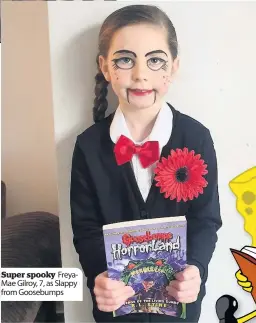  ??  ?? Super spooky Freyamae Gilroy, 7, as Slappy from Goosebumps