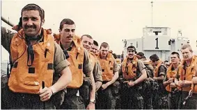  ?? ?? > Landing craft practice – Trevor Bradshaw remembers being ‘sent into the darkness’ when he went into battle for real