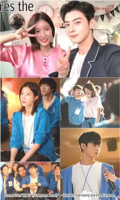  ??  ?? Scenes from ‘My ID is Gangnam Beauty’. • (Top) Im Soo-hyang and Cha Eun-woo.