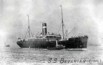 ?? Photo Transvaal Archive Depot. ?? The SS Bavarian on which Jan Leonard was sent to St Helena.