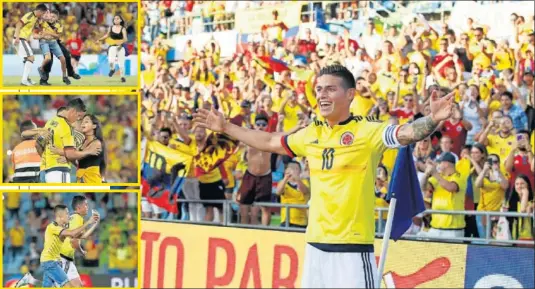  ??  ?? FIESTA TRICOLOR. James Rodríguez celebra su gol, el primero de la goleada de Colombia a Camerún ayer en el Coliseum de Getafe.