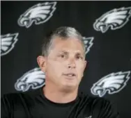  ?? MATT ROURKE — THE ASSOCIATED PRESS ?? Defensive coordinato­r Jim Schwartz speaks with the media Tuesday. Schwartz spoke about Kendricks’ trade request Friday.