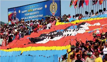  ?? ?? ▴A section of the crowd that turned up at Mankayane Stadium to celebrate His Majesty King Mswati III’S birthday.